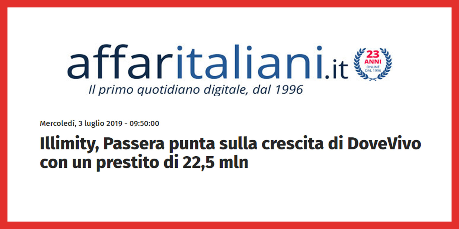 Illimity, Passera punta sulla crescita di DoveVivo
